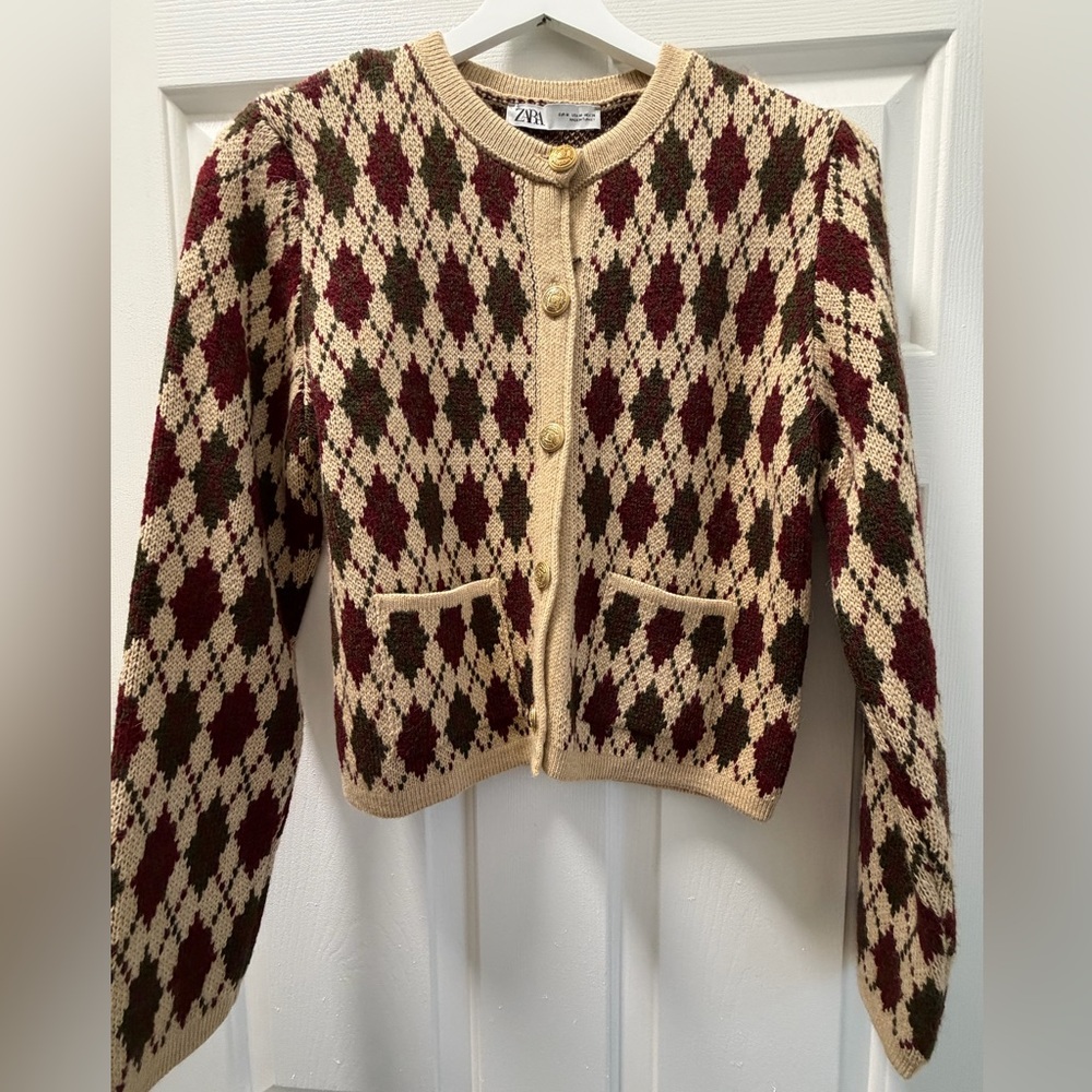 Zara Argyle Knit Cardigan